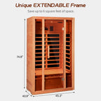 2 Person Extendable FAR Infrared Sauna for Home, Hemlock Wood Low EMF 6 Carbon Heaters Indoor Saunas with LED Lights, Bluetooth Speaker, Digital Control Panel, and Seating Bench